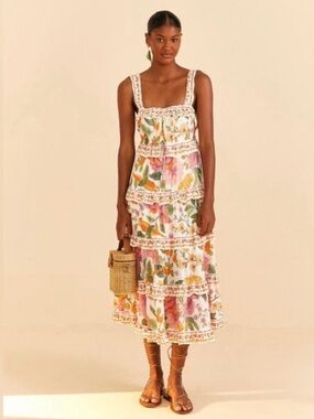 Farm Rio Macaw Bloom ruffle dress size X small
